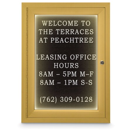 United Visual Products 18"x24" 1-Door Enclosed Outdoor Letterboard, Header, Black Felt/Gold UV1186HD-GOLD-BLACK